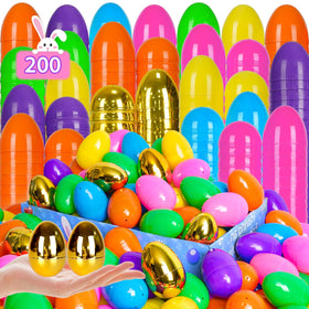 PIONJOY 200pcs Easter eggs in multiple colors for kids' hunts and decorations.