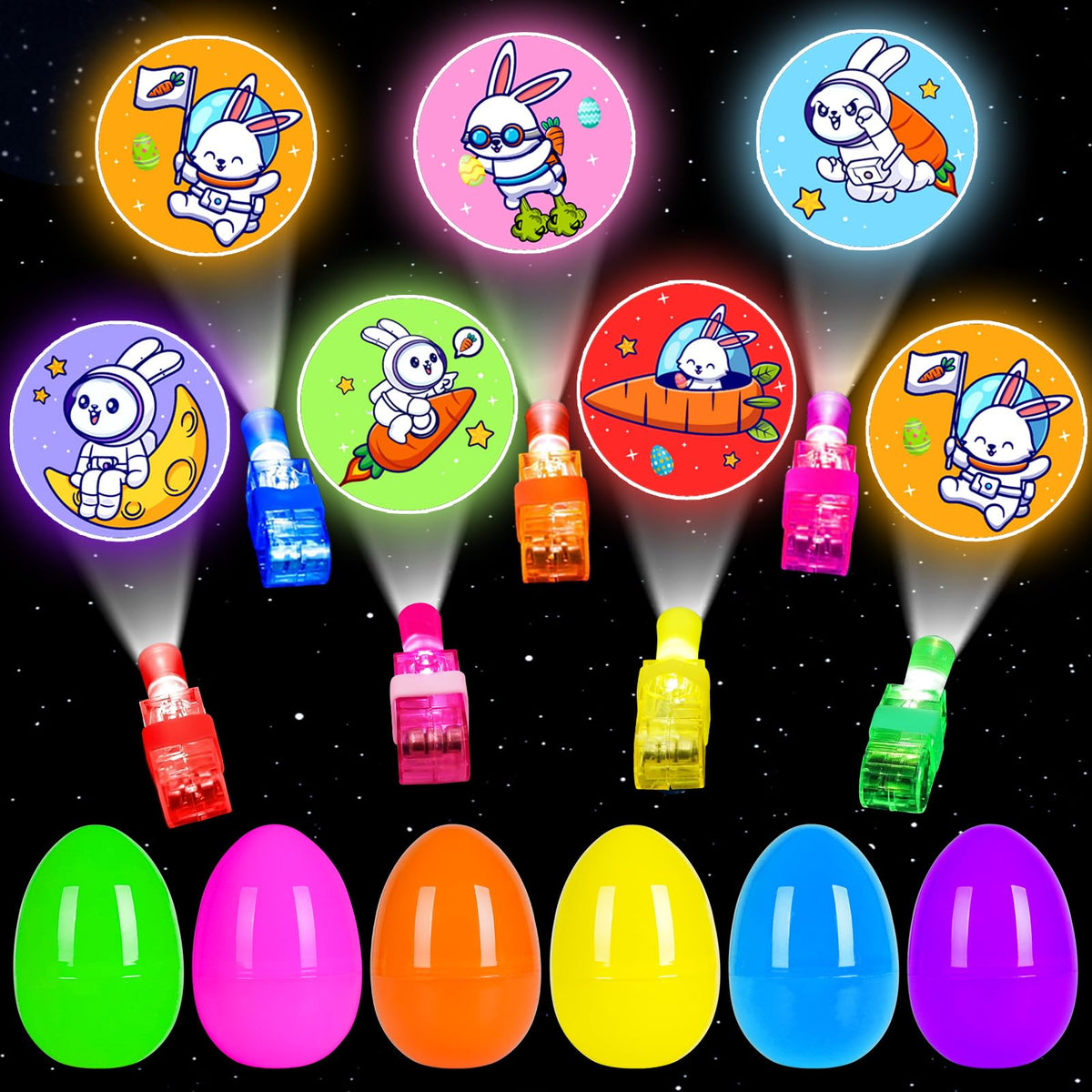 PIONJOY 24-pack Easter eggs fillers shown in bright colors for baskets and hunts.