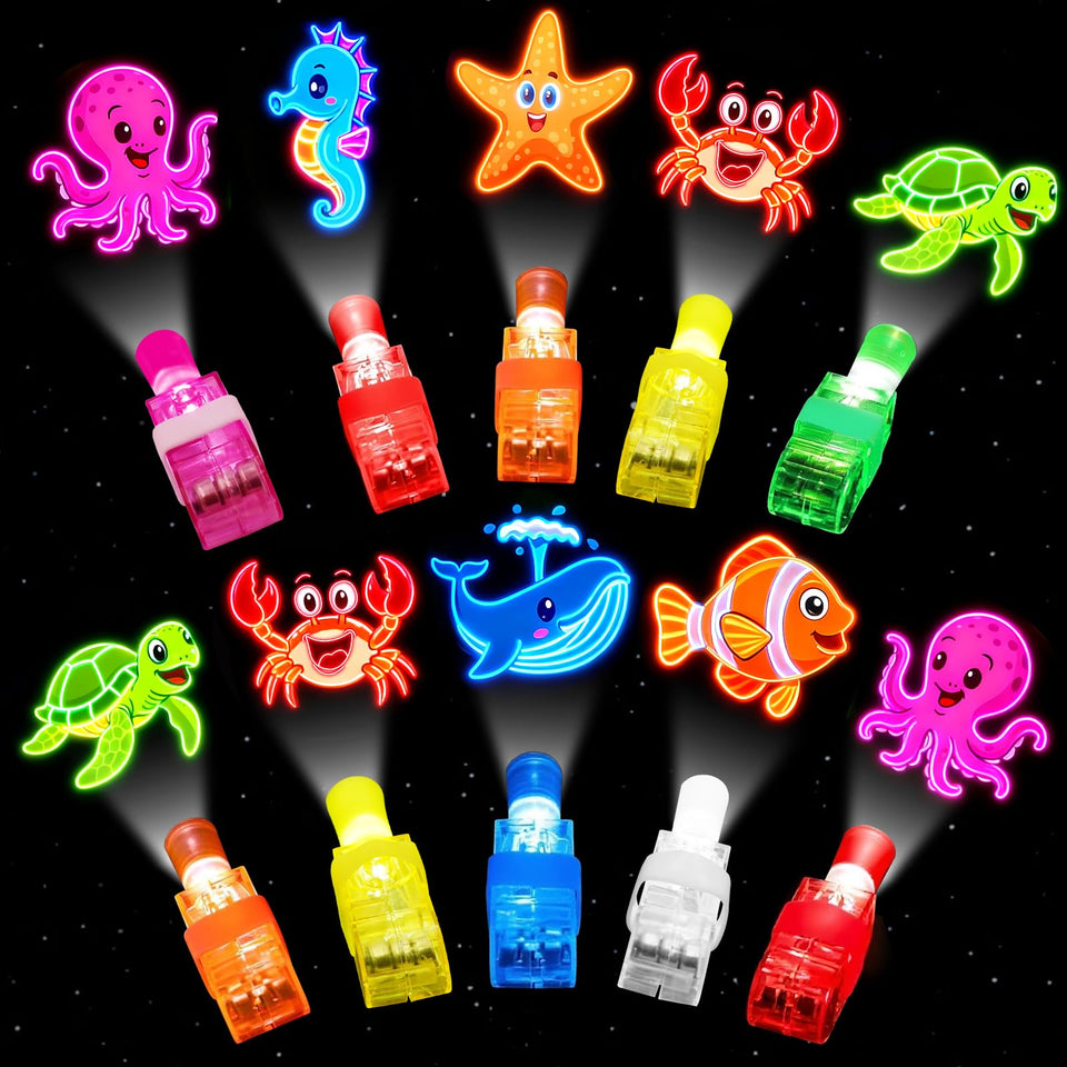 PIONJOY 28-pack ocean-themed LED finger lights glowing for Easter baskets
