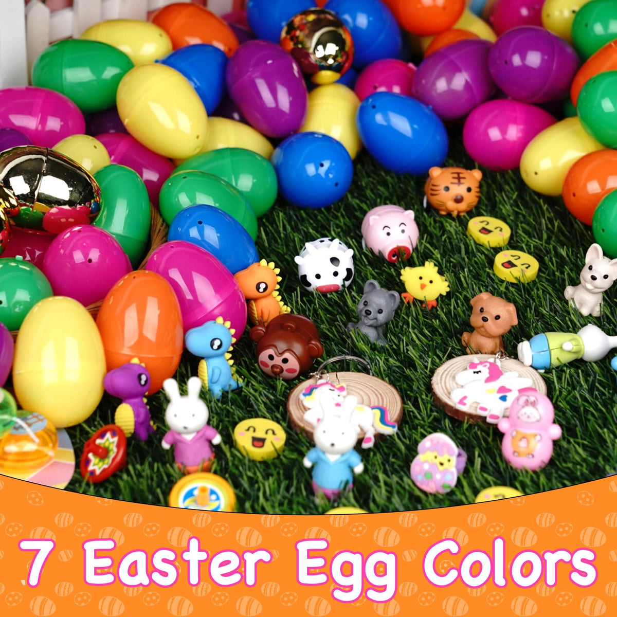 PIONJOY colorful Easter eggs with 50 toy varieties for curious kids.
