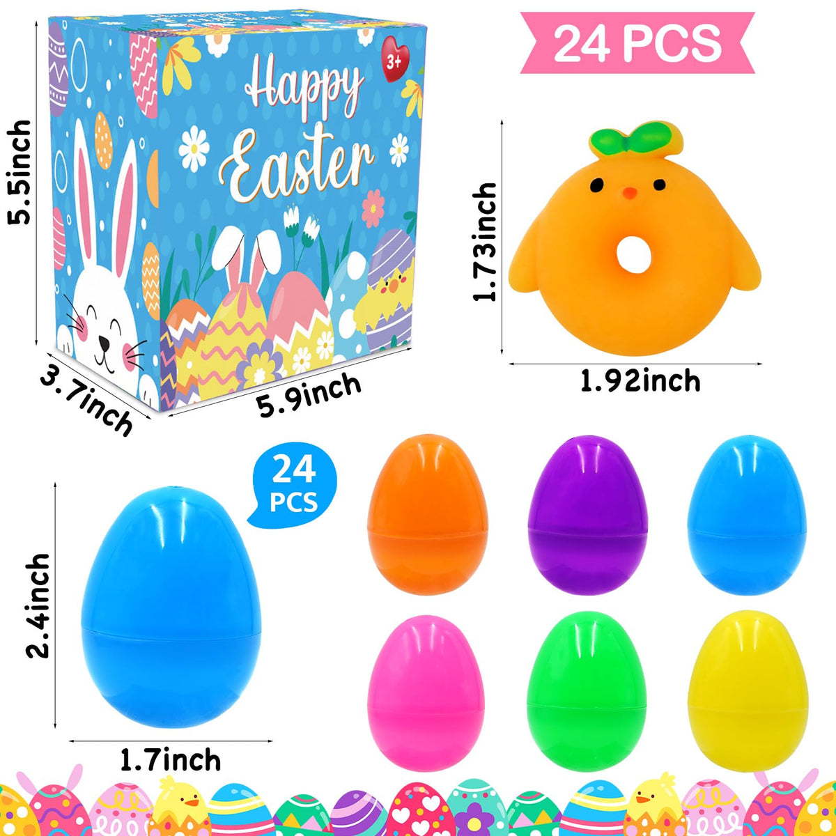 PIONJOY Easter egg hunt favors featuring colorful mochi toys
