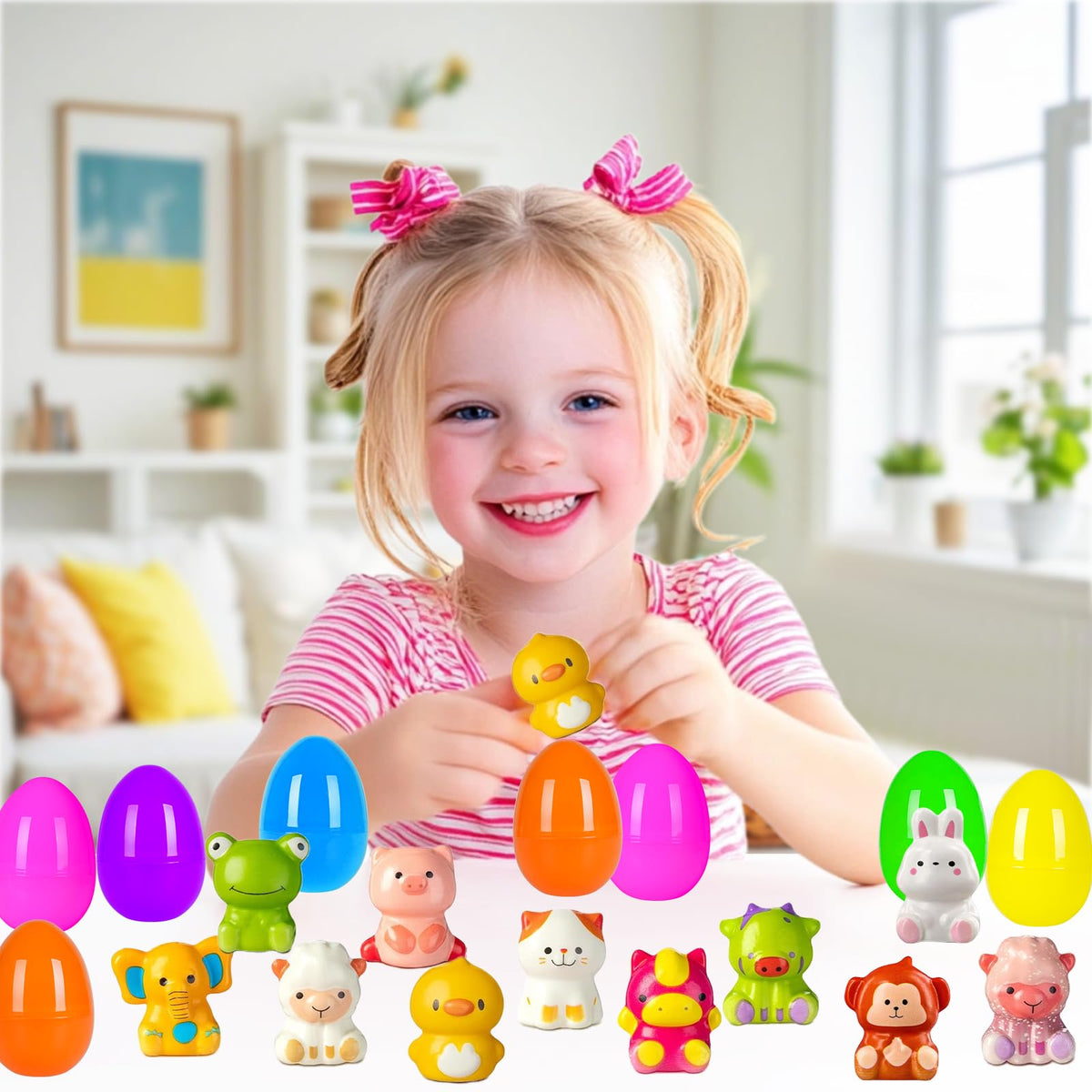PIONJOY Easter egg hunt eggs, ready-to-fill baskets and festive displays.