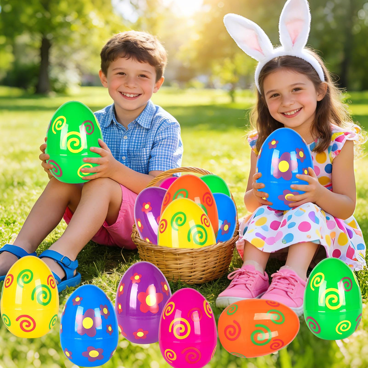 PIONJOY fillable Easter eggs show roomy interior for surprises.