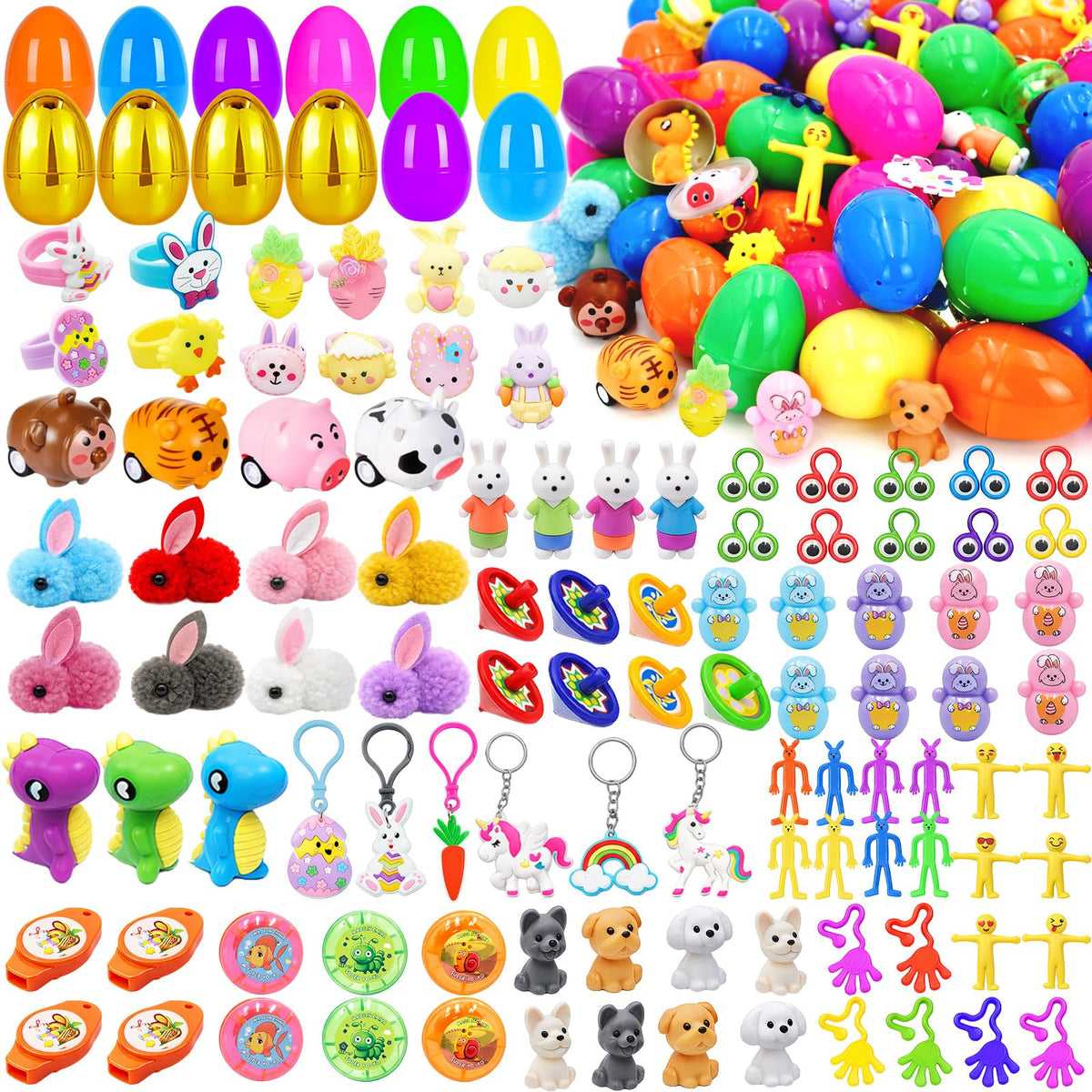 PIONJOY surprise golden egg pack showing 100 prefilled eggs for Easter fun