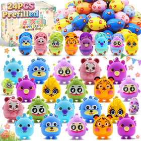 Pistroy 24-pack Easter eggs with 3D animal pop toys for hands-on play