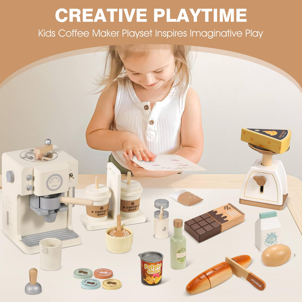Pithfor Kids kitchen counter setup creates an immersive mini cafe environment.