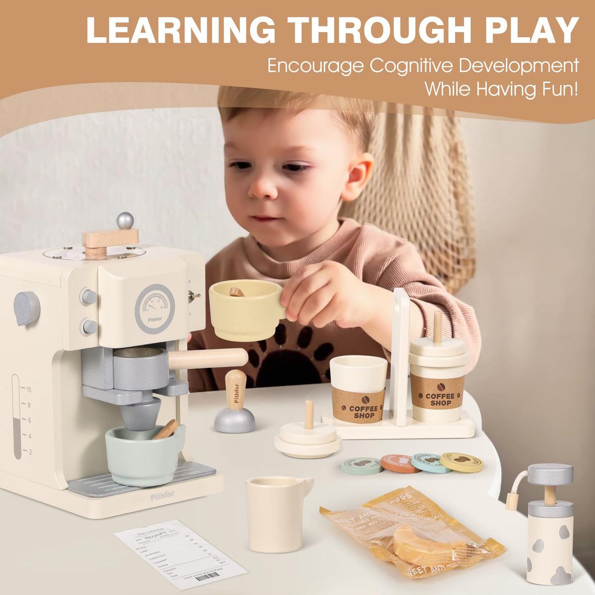 Pithfor Kids receipt and menu cards for interactive play scenarios.