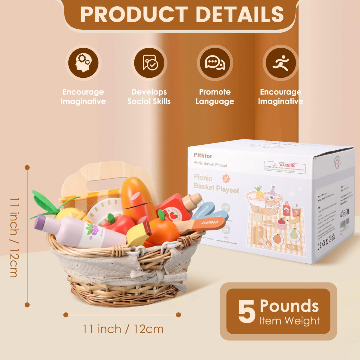 Pithfor Picnic Playset wooden fruits spark creative meal storytelling