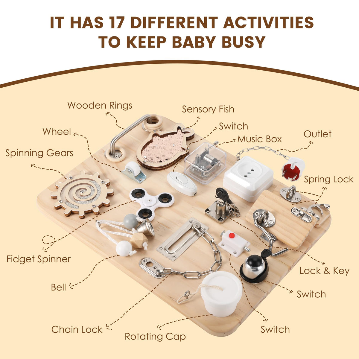 Pithfor sensory board for toddlers enhances hand-eye coordination during play.