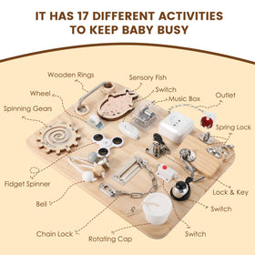 Pithfor sensory board for toddlers enhances hand-eye coordination during play.