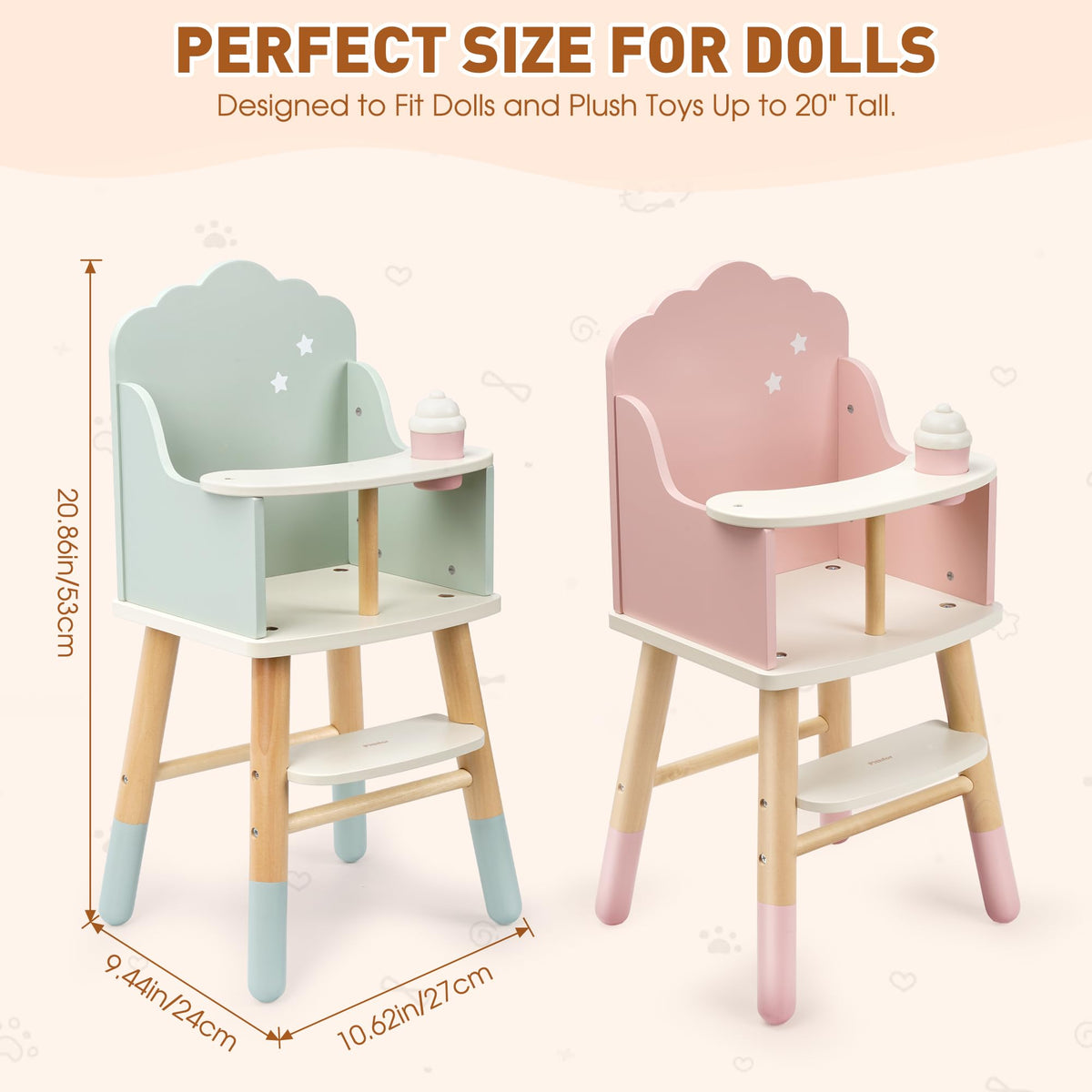Pithfor green wooden doll chair fits 18-inch dolls in compact play areas