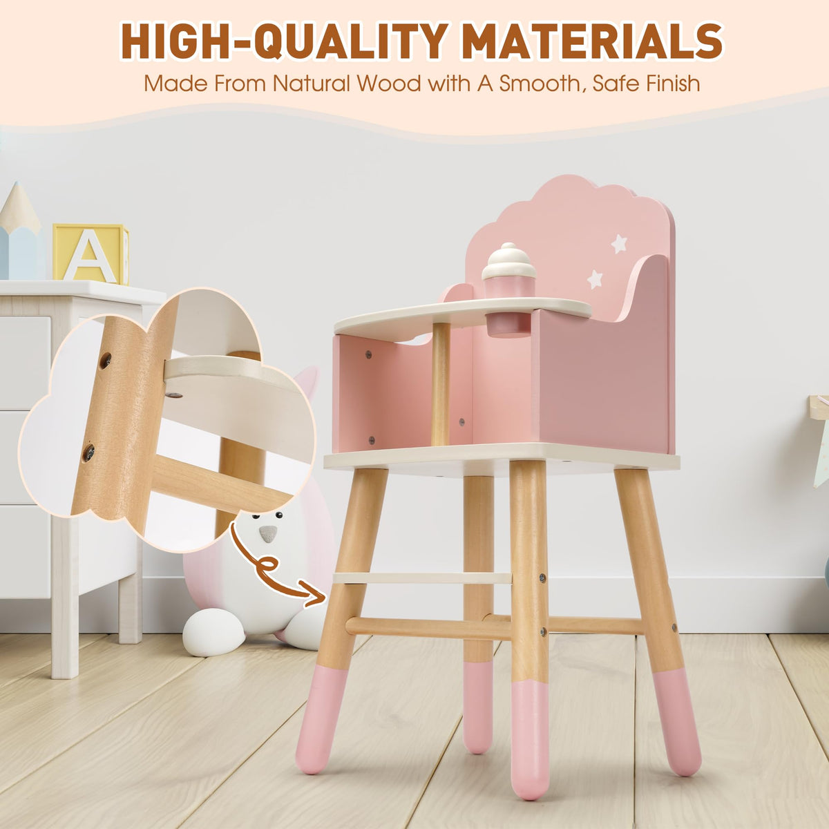 Pithfor wooden high chair pink packaging for gifting and display.