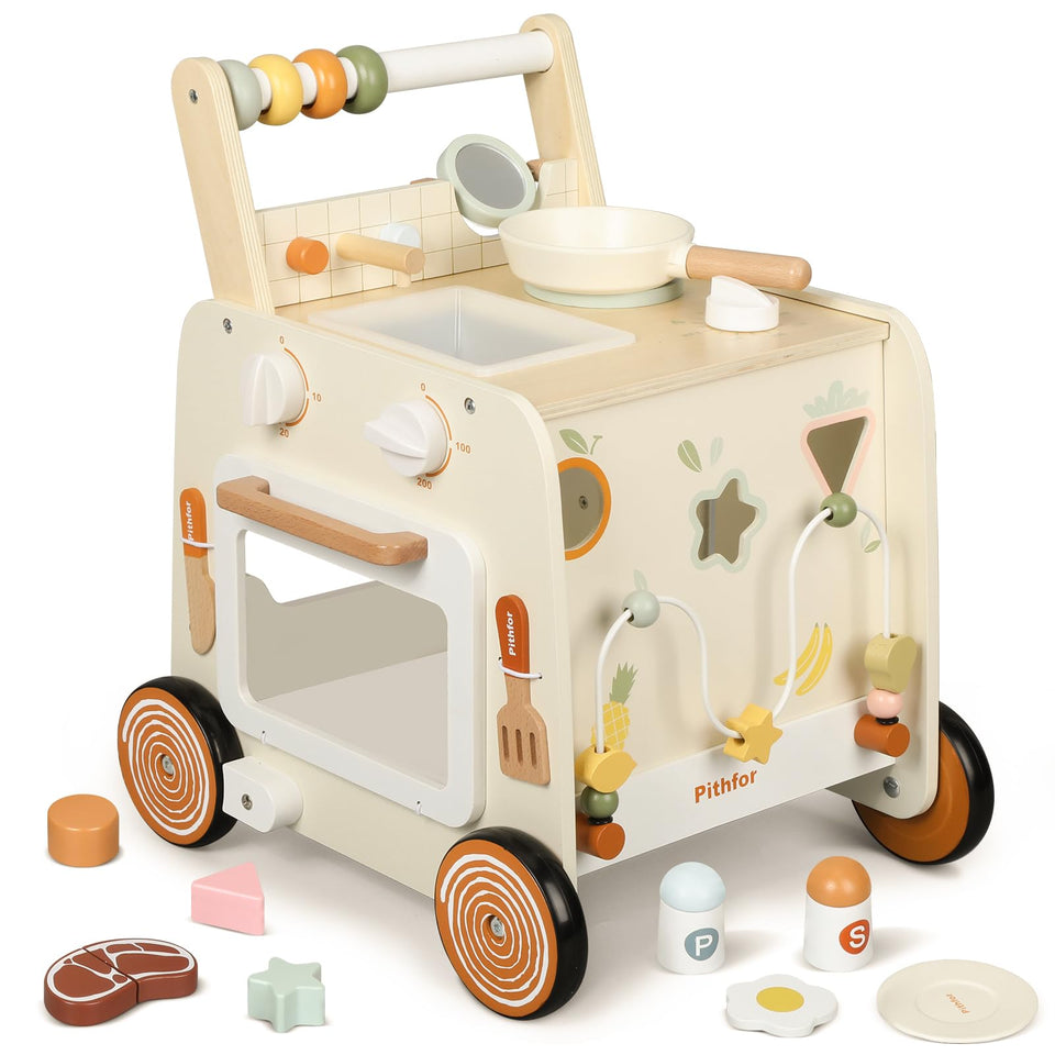 Pithfor wooden baby walker 3in1 showing the three-in-one design for early exploration.