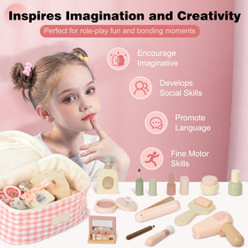 Pithfor wooden makeup toy set child playing dress-up with friends.
