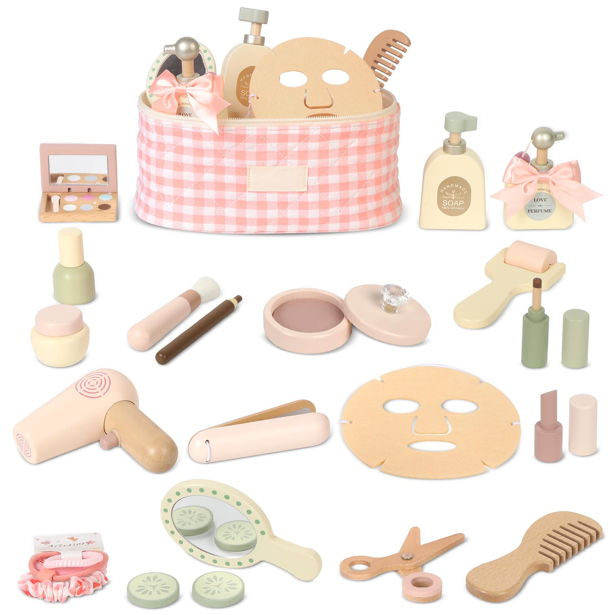 Pithfor wooden makeup toy set lipsticks for imaginative play and fine motor skills.