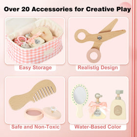 Pithfor wooden makeup toy set scissors and tools for safe, creative grooming play.