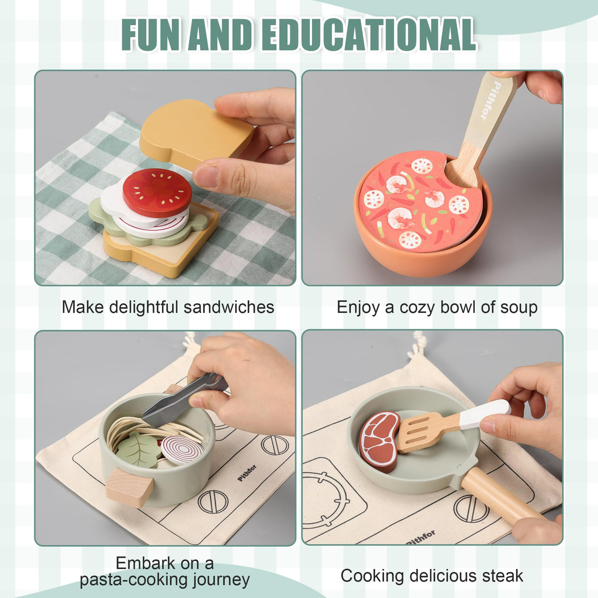 Pithfor wooden play cooking set bread and pasta pieces for creative storytelling meals
