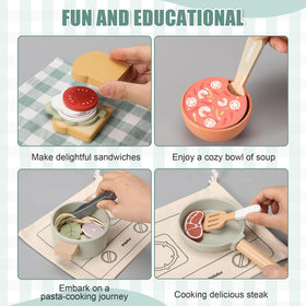 Pithfor wooden play cooking set bread and pasta pieces for creative storytelling meals