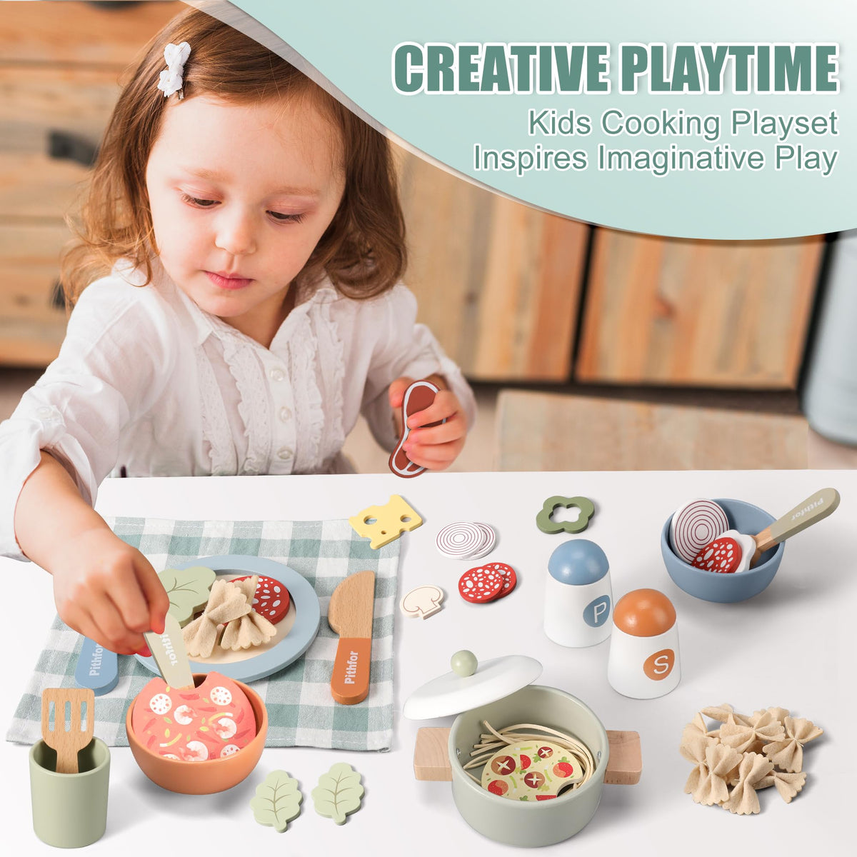 Pithfor wooden play cooking set cups and saucers for tea parties and social play