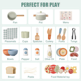 Pithfor wooden play cooking set food toys for varied pretend recipes and imaginative scenarios