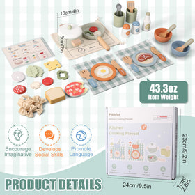 Pithfor wooden play cooking set utensils for tactile pretend cooking and fine motor practice