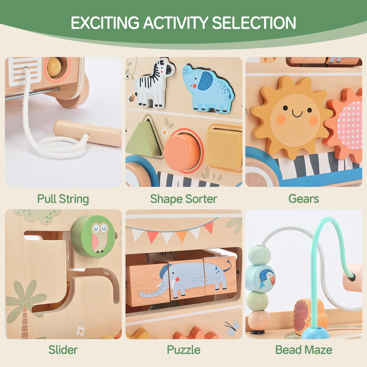 Pithfor wooden pull-along activity cube rotating puzzle encourages problem solving