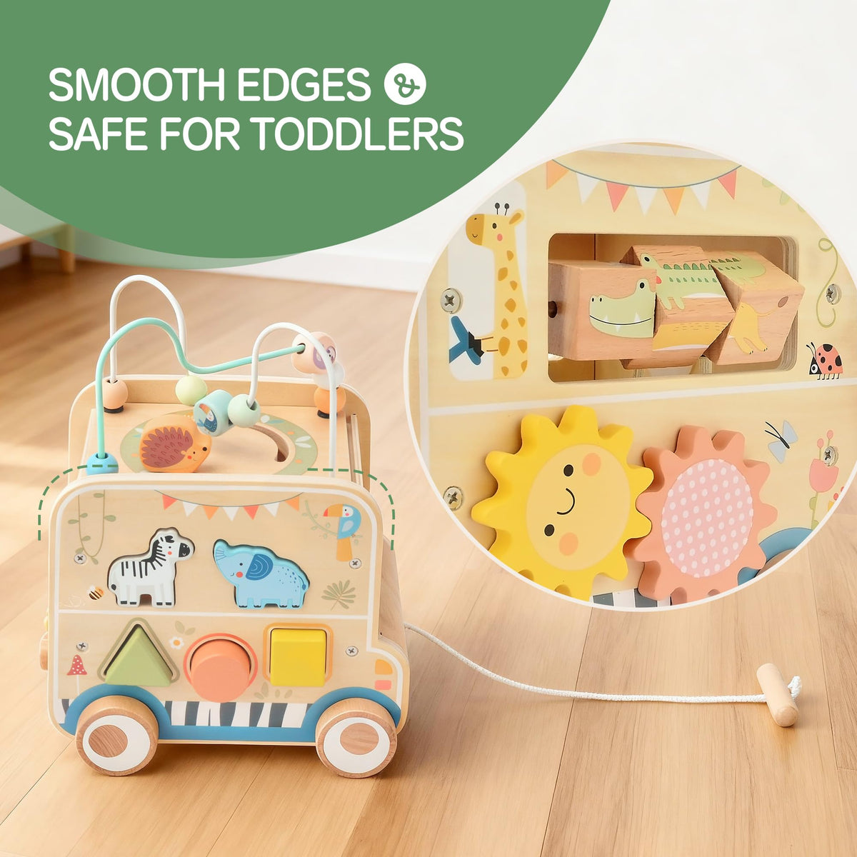 Pithfor spinning gears on wooden cube offer engaging cause and effect play