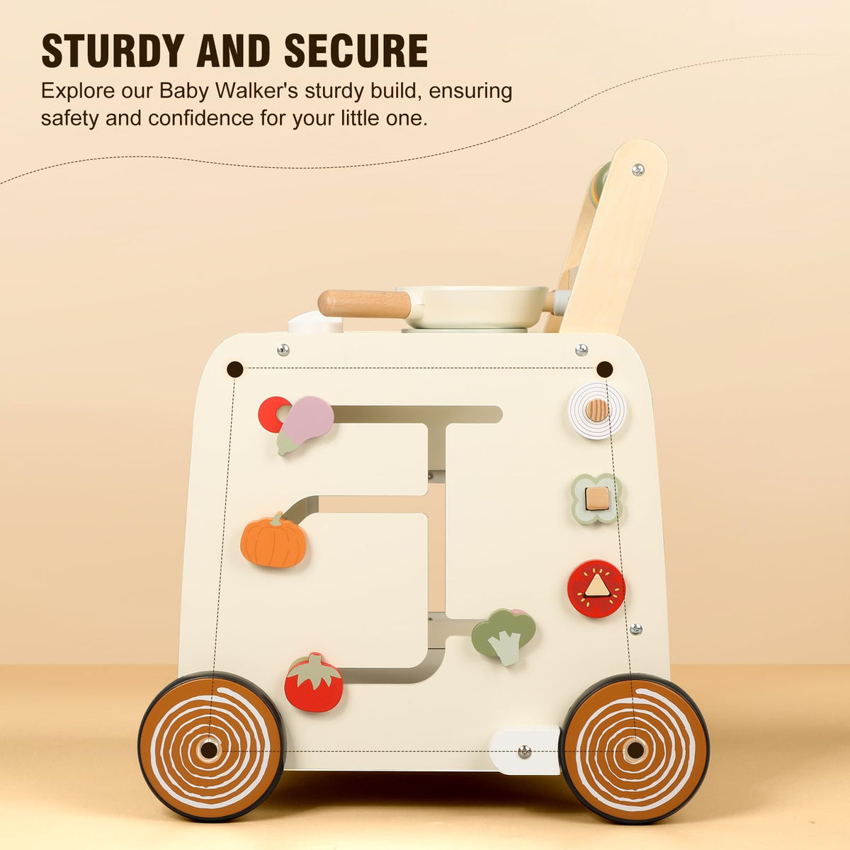 Pithfor wooden walker with anti-slip wheels for stable first steps and balance practice.