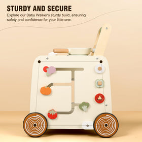 Pithfor wooden walker with anti-slip wheels for stable first steps and balance practice.