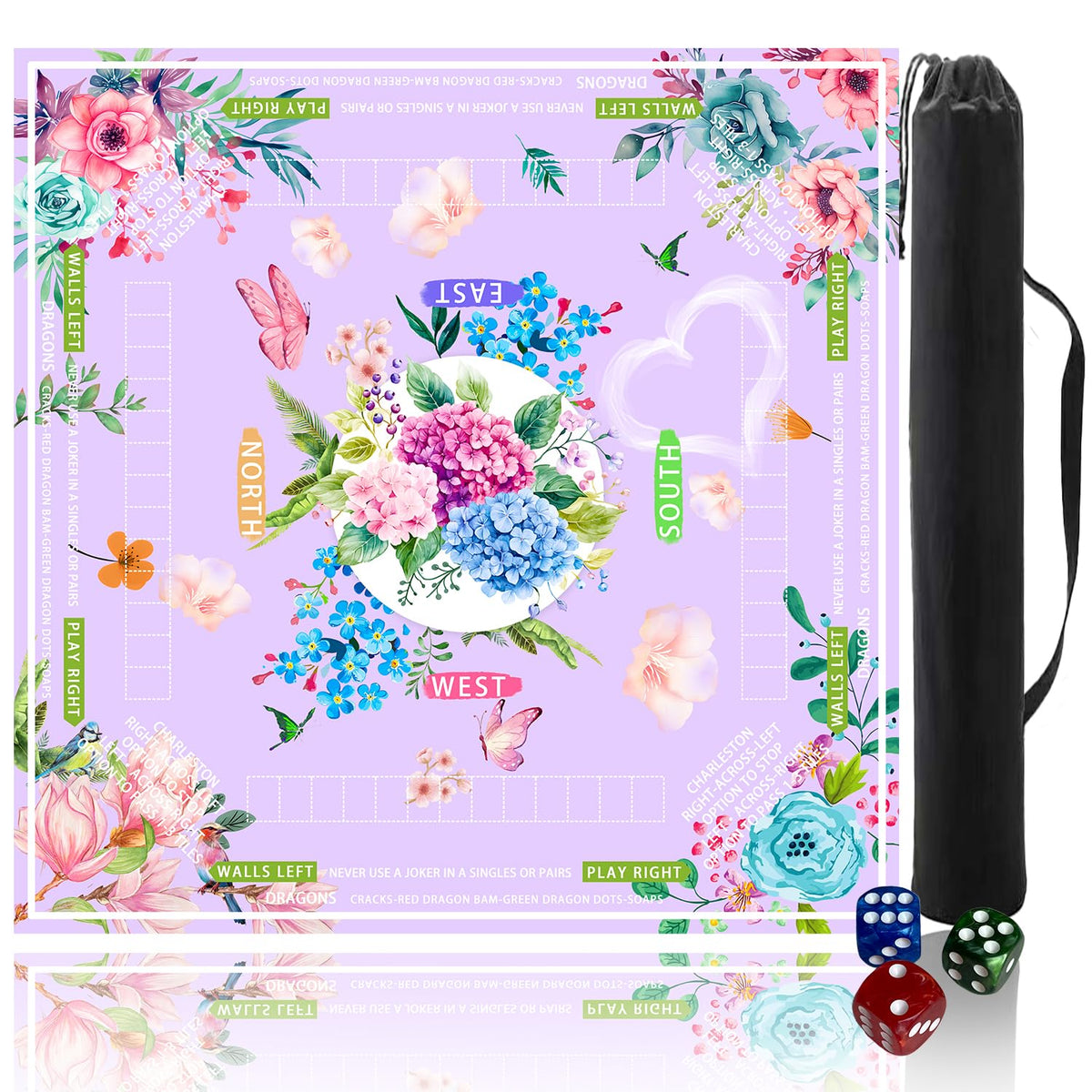 Pittera Mahjong mat with a floral light purple design for stylish gameplay.