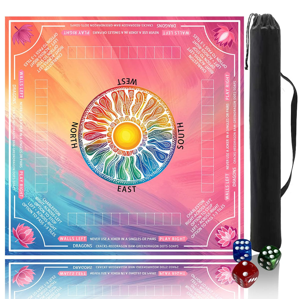 Pittera Mahjong Mat on table with 31.5-inch surface and clear grids for Mahjong play.
