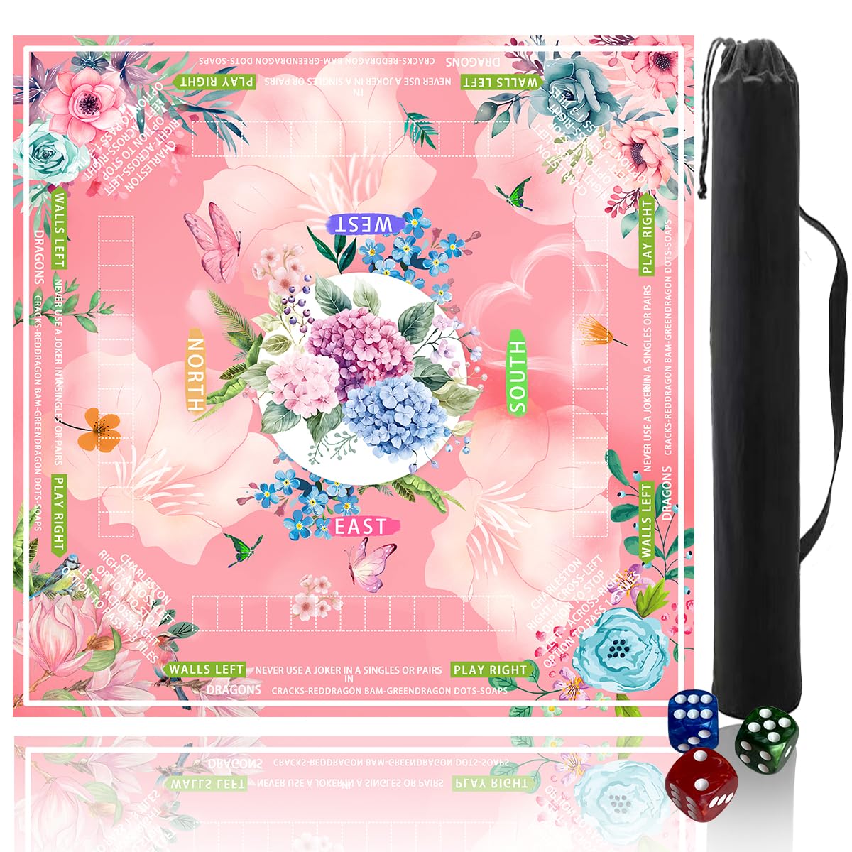 Pittera mahjong mat with table setup, spacious 31.5x31.5 inches for comfortable play.