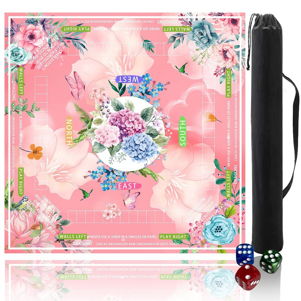 Pittera mahjong mat with table setup, spacious 31.5x31.5 inches for comfortable play.
