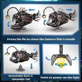 PIVONAX Angler Fish desk decor display with steampunk sea vibe.