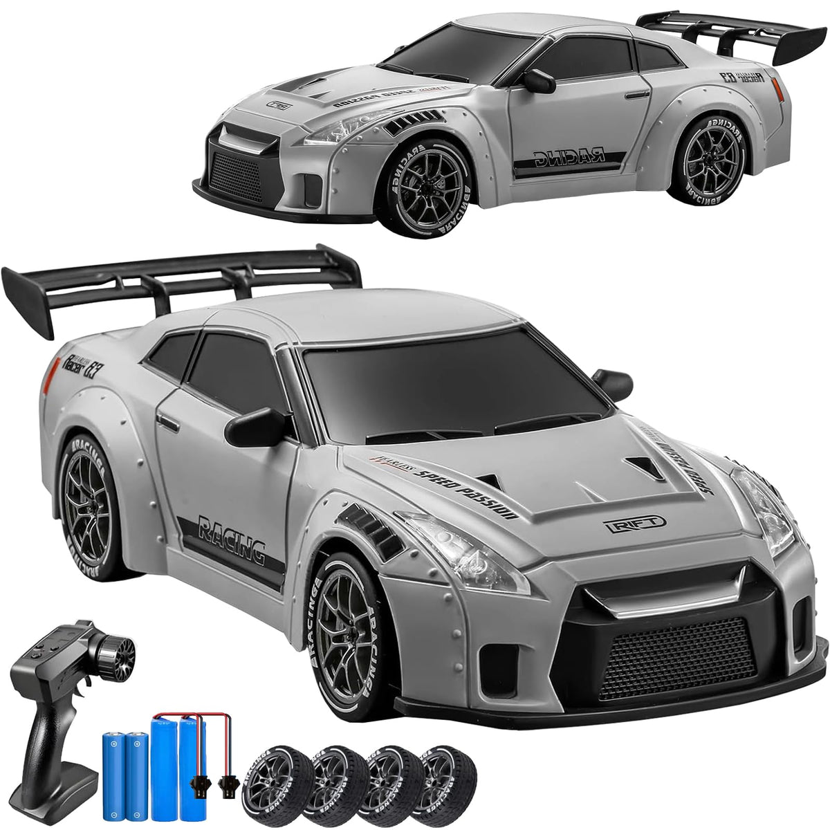 PIWIJOY RC drift car with LED lights for night racing.