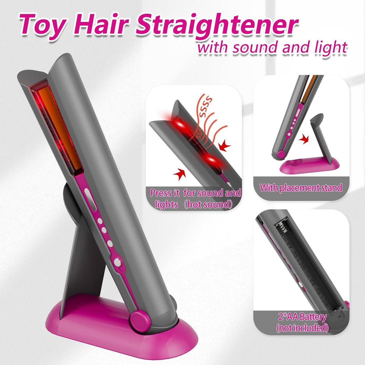 PIXATA realistic hair straightener with lights and sounds for interactive role play