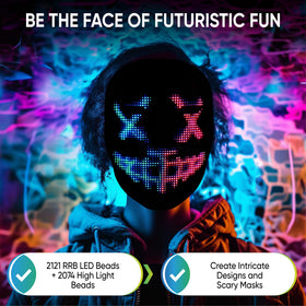 Pixel Stackers Glow Gear mask with soft latex and adjustable strap for comfort