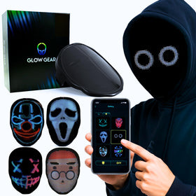 Pixel Stackers Glow Gear mask showing multiple faces for customizable cosplay expressions