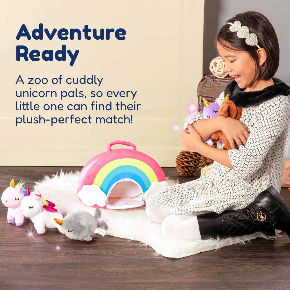 PixieCrush kittycorn plush close-up with bright colors and durable seams.