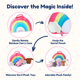 PixieCrush rainbow unicorn plush close-up featuring sparkly mane.