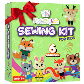Pixiestytch kids sewing kit shows six projects for creative learning