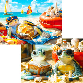 Pixlora Sea Turtle Sunrise Sanctuary puzzle image for mindful relaxation