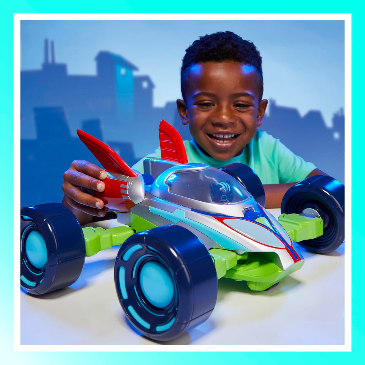 PJ Masks Explorider in sea mode shines green lights for underwater play.
