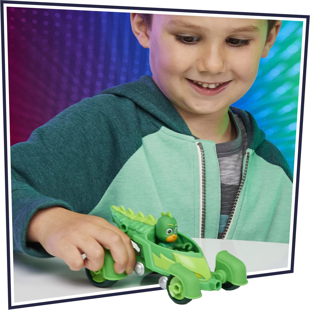 PJ Masks play scene featuring figures and vehicle for adventures
