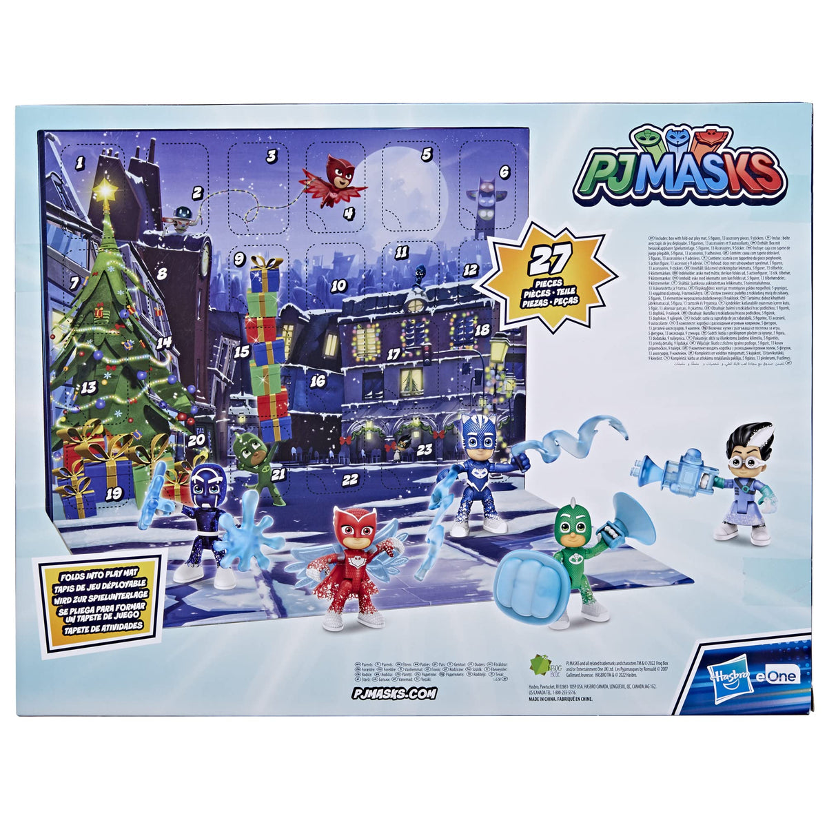 PJ Masks play mat in use during a pretend winter adventure.