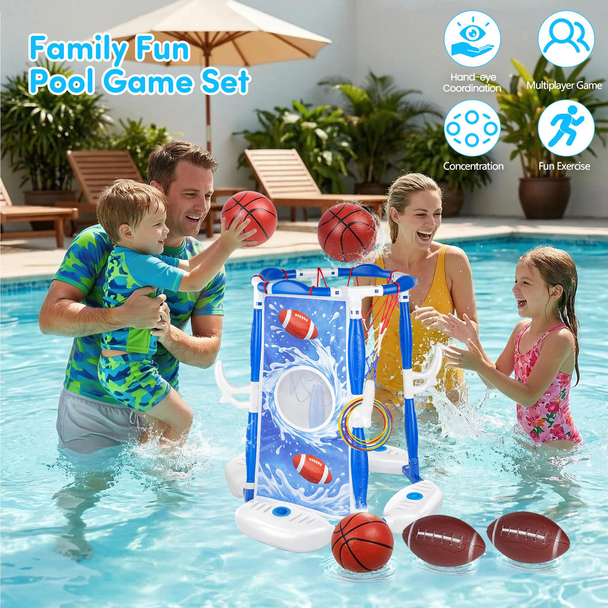 PJG pool footballs included for multi-sport water play