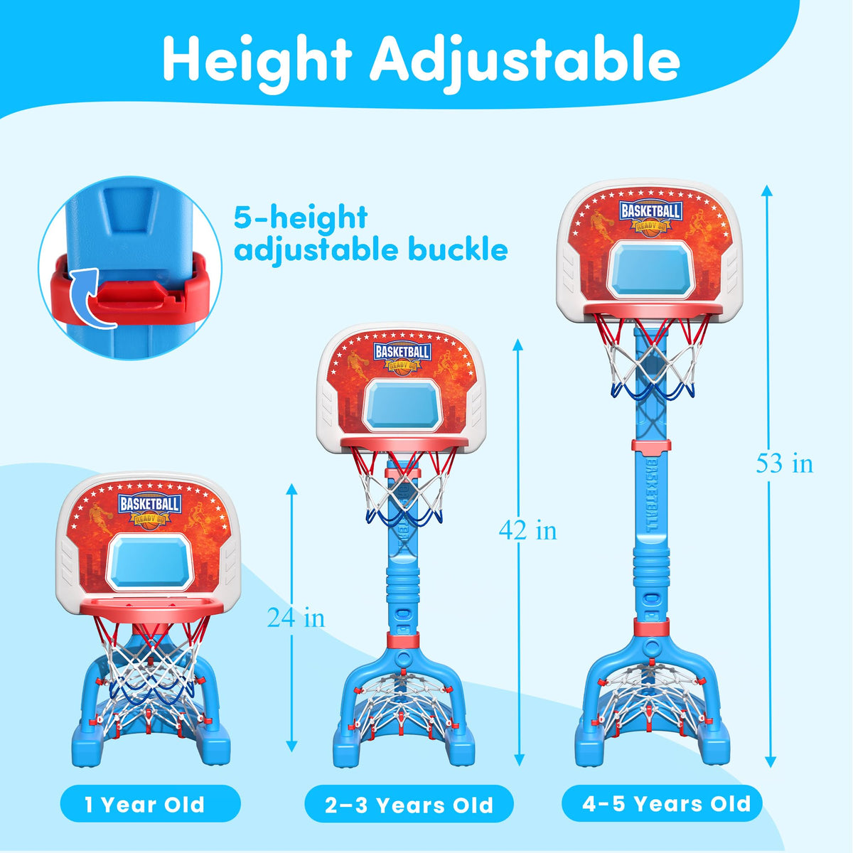 PJG toddler hoop height levels adapt as children grow.