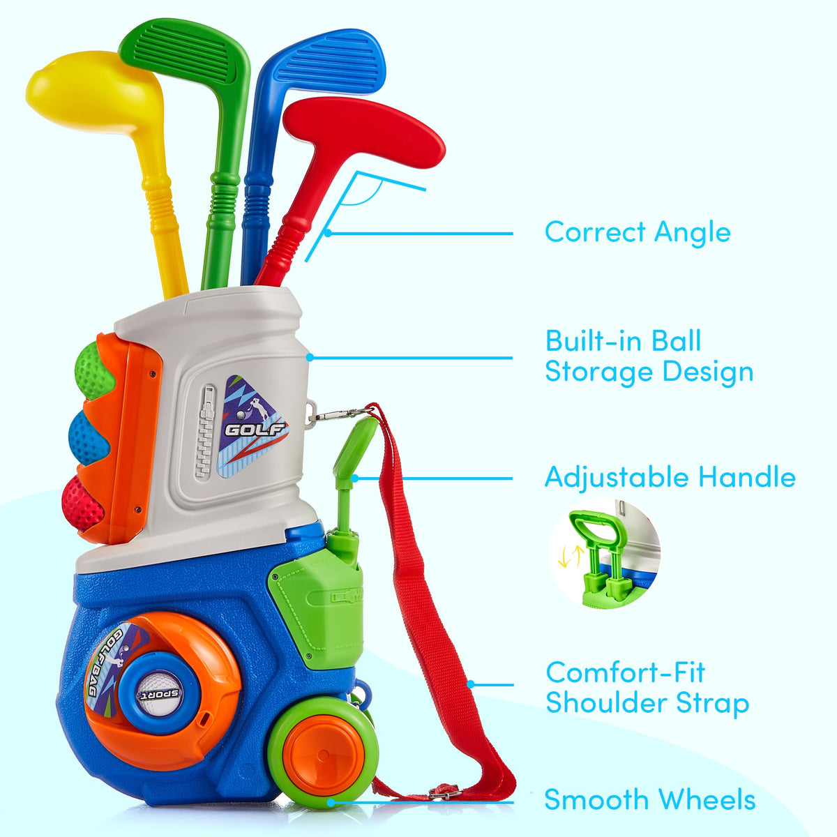 PJG Toddler Golf Set balls highlight choking-safe 1.8-inch design suitable for small hands.