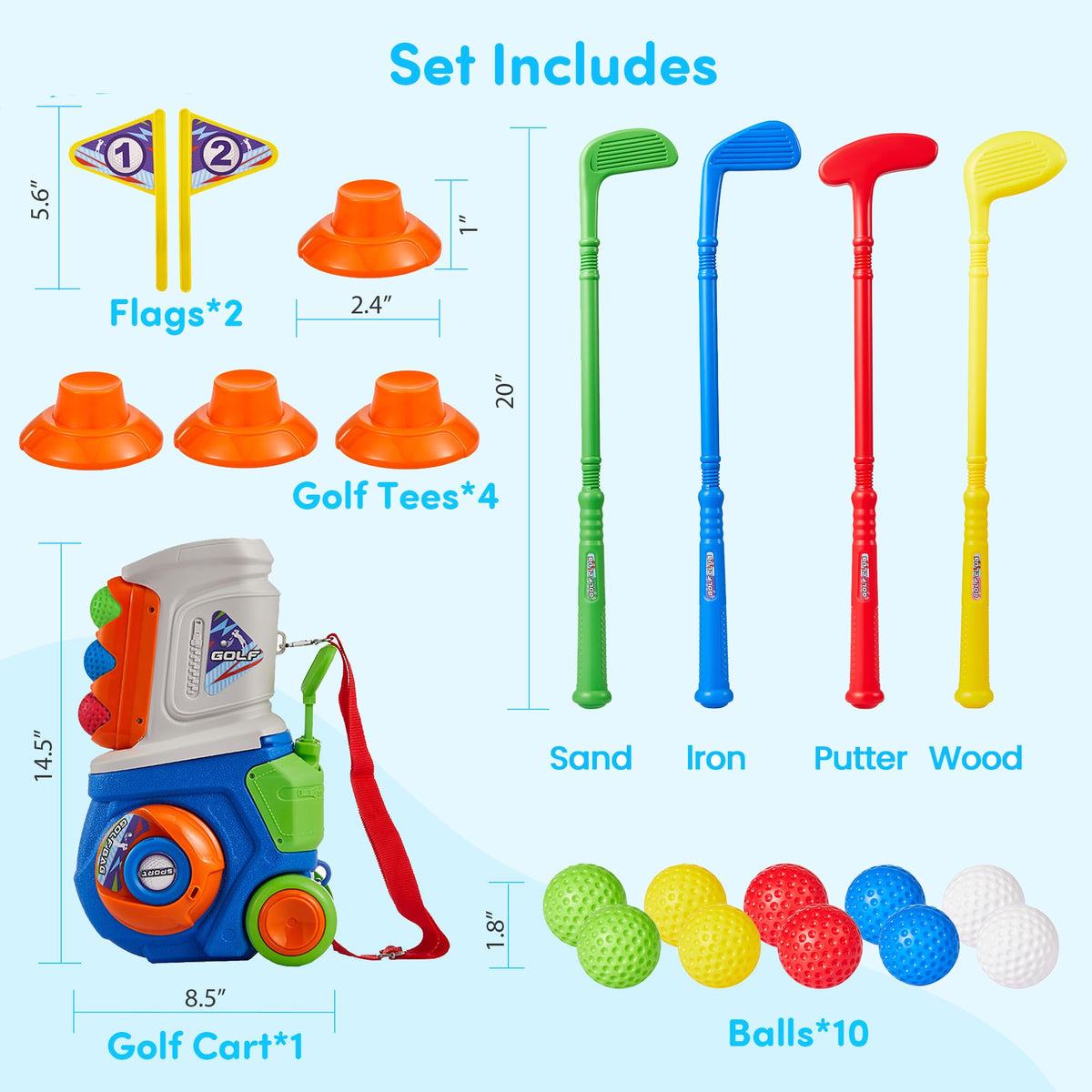 PJG Toddler Golf Set carry-strap enhances portability for parks, yards, and travel.