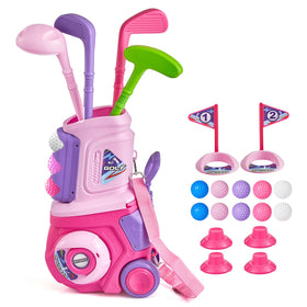 PJG toddler golf cart safely stores all pieces for outdoor play